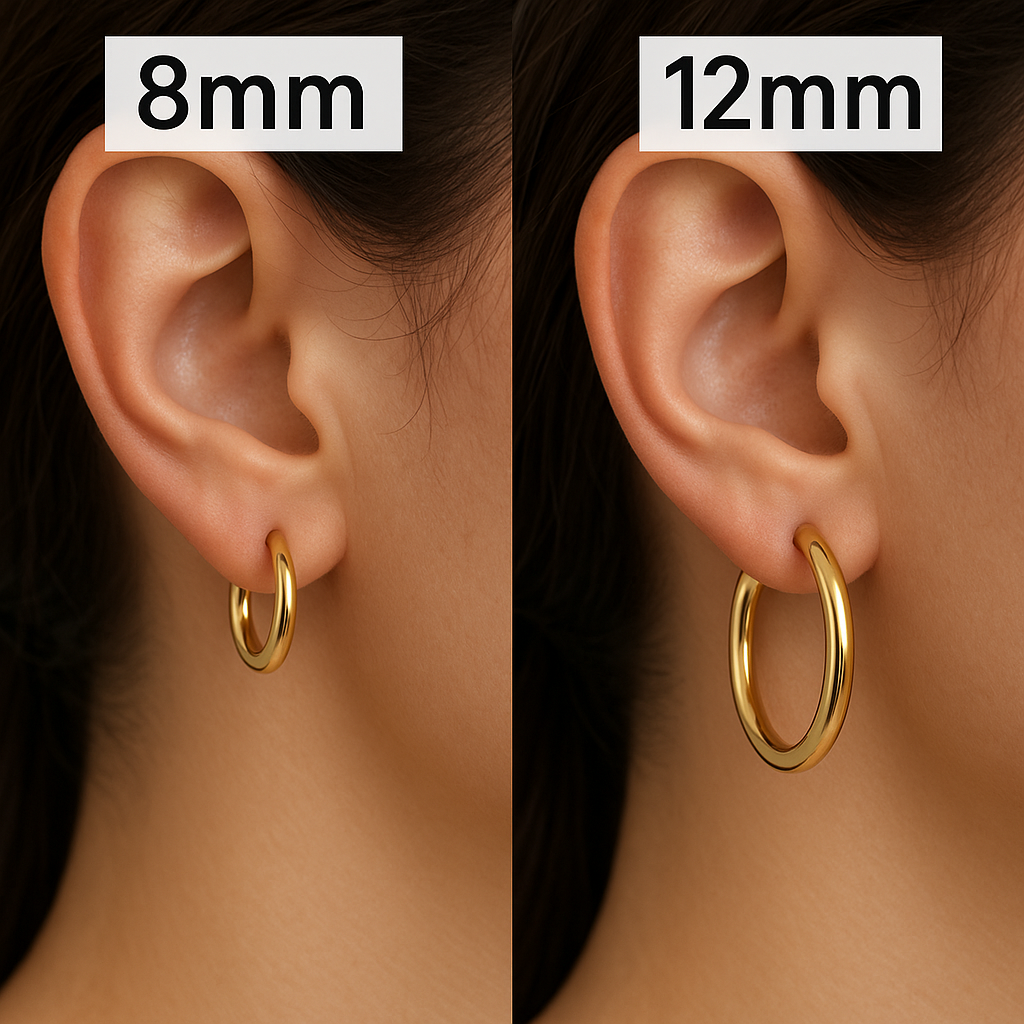 Visual Difference Between 8mm and 12mm Hoop Earrings