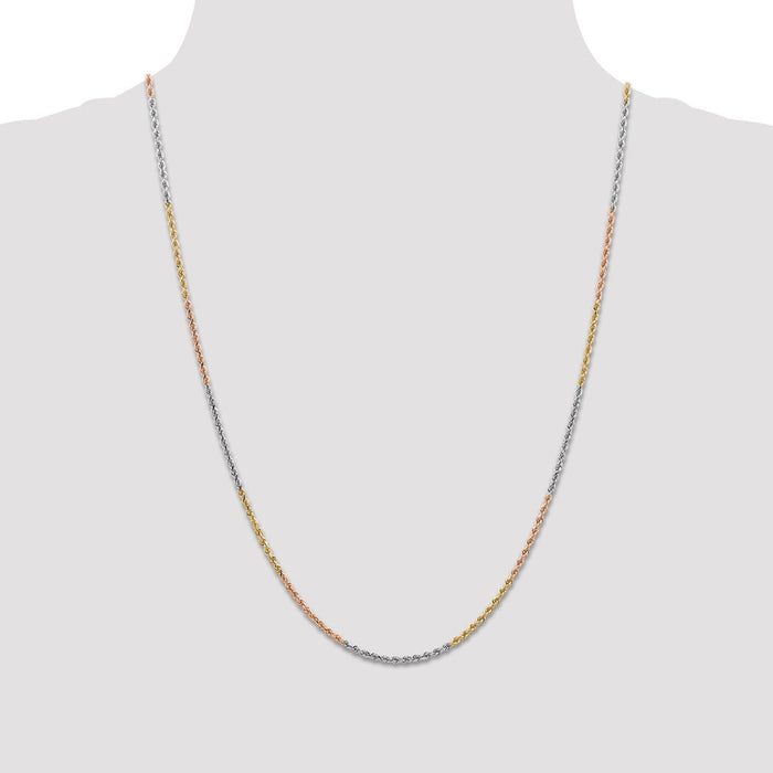 Buy 14K Tri-Color Diamond-Cut Rope Chain 24" 1.75mm - Stylish & Affordable!-4
