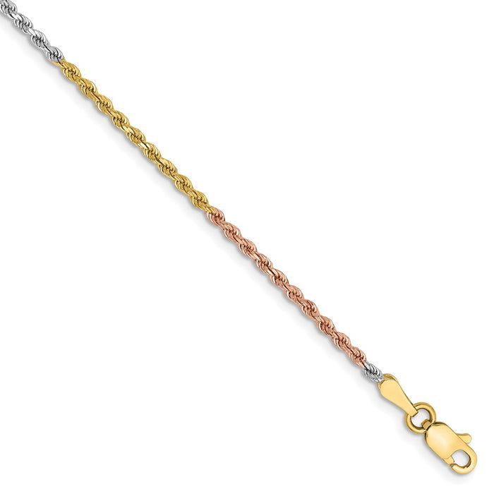 Buy 14K Tri-Color Diamond-Cut Rope Anklet - 10 Inch, 1.75mm, Luxury Style-1
