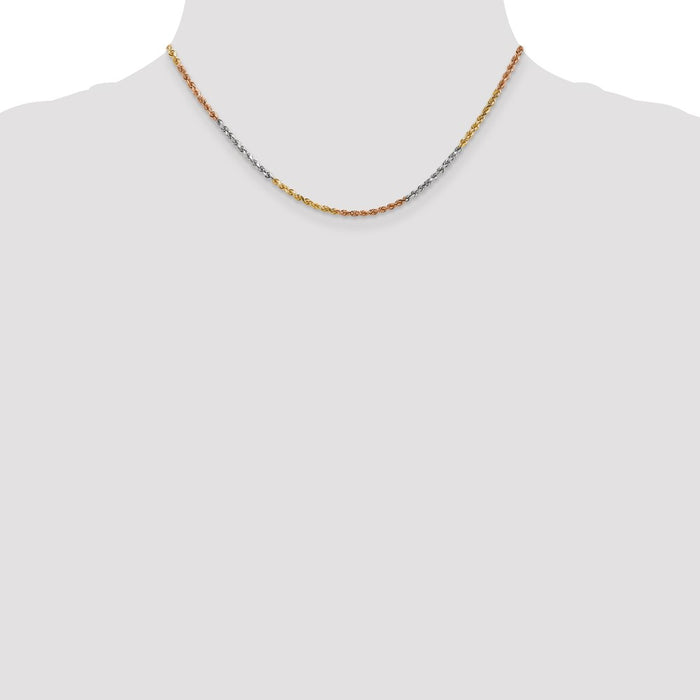 Buy Stylish 14K Tri-Color Diamond-Cut Rope Chain - 16 Inch, 2.5mm, Value!-4