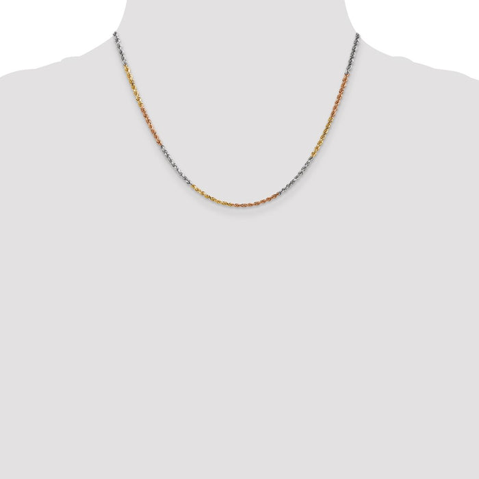 Buy 14K Tri-Color Diamond-Cut Rope Chain 18" - Stylish 2.5mm Design-4