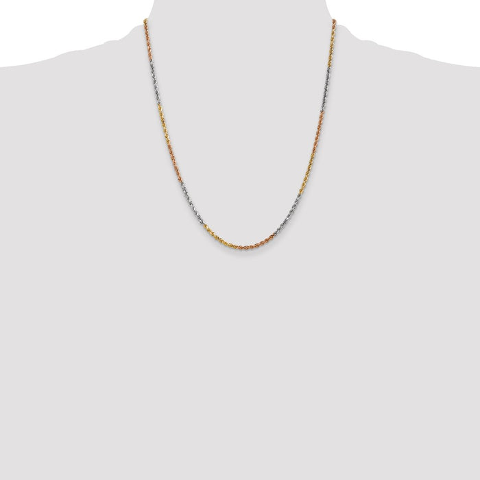 Exclusive 14K Tri-Color Diamond-Cut Rope Chain 22" - Stylish 2.5mm Width-4