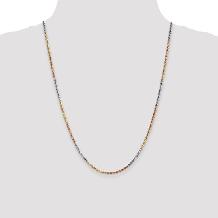Exclusive 14K Tri-Color 24-Inch Diamond-Cut Rope Chain - Stylish Value!-4