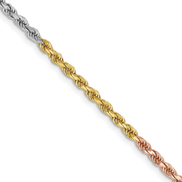 Buy Stylish 14K Tri-Color Diamond-Cut Rope Chain - 16 Inch, 2.5mm, Value!-1