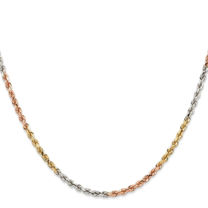 Buy Exclusive 14K Tri-Color 16-Inch Diamond-Cut Rope Chain, 2.9mm-2