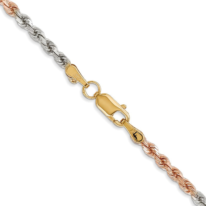 Buy 14K Tri-Color 24-Inch Diamond-Cut Rope Chain | Stylish 2.9mm Luxury Jewelry-3