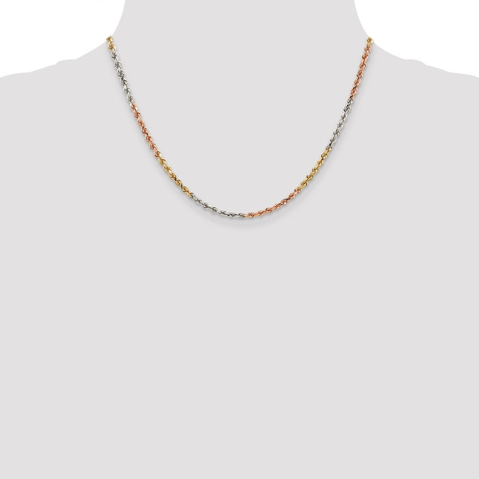 Shop Stylish 14K Tri-Color Diamond-Cut Rope Chain - 18", 2.9mm, Luxury Design-4