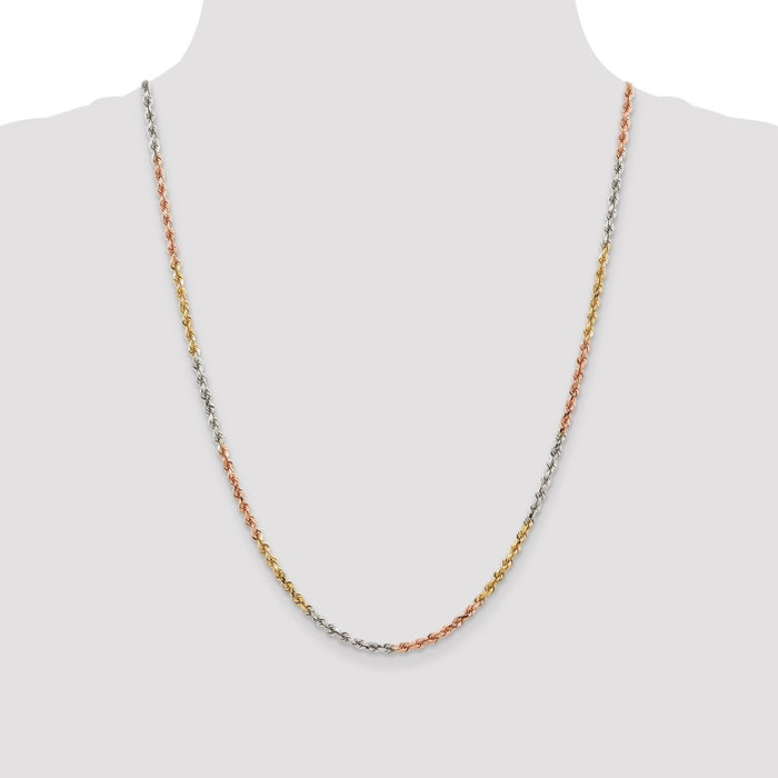 Buy 14K Tri-Color 24-Inch Diamond-Cut Rope Chain | Stylish 2.9mm Luxury Jewelry-4