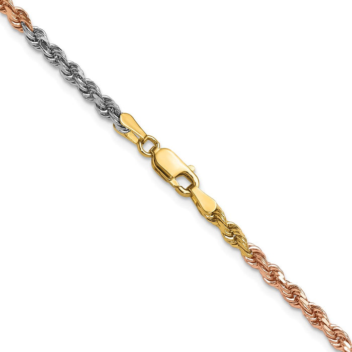 Order 14K Tri-Color 20-Inch 3mm Diamond-Cut Rope Chain - Luxury Style-3