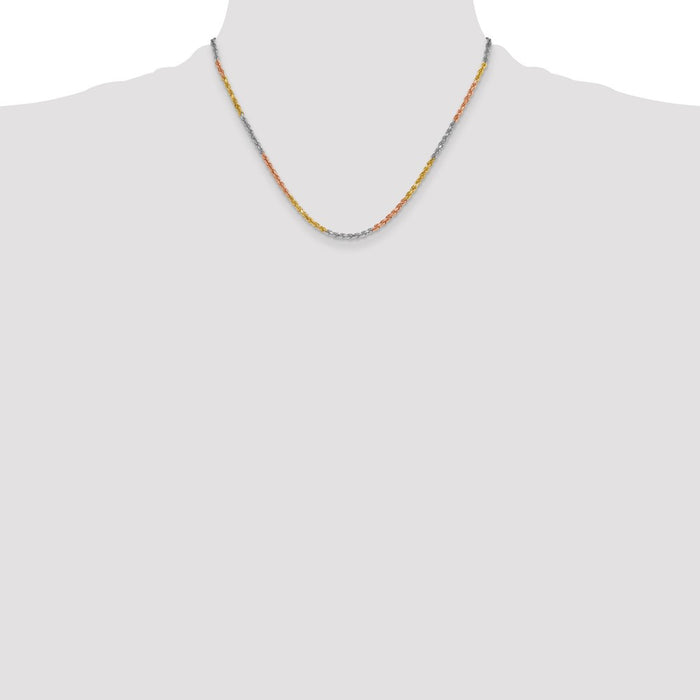 High-Quality 14K Tri-Color Diamond-Cut Rope Chain, 18 Inch, 3mm - Stylish Value-4