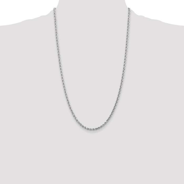 High-Quality 14K White Gold 26-Inch 3mm Diamond-Cut Rope Chain - Stylish Value!-4