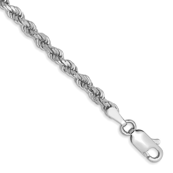 Buy High-Quality 14K White Gold 8-Inch Diamond-Cut Rope Chain, Stylish & Affordable-1