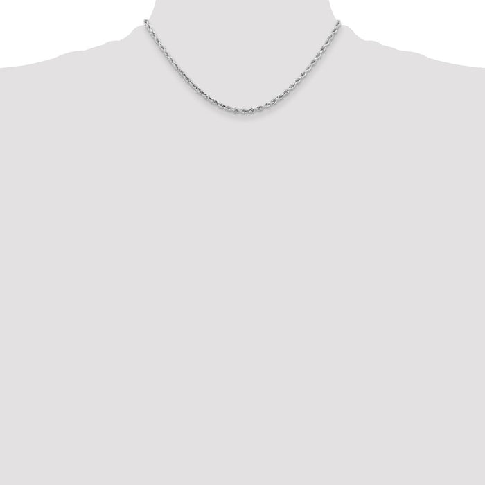 High-Quality 14K White Gold 16-Inch Diamond-Cut Rope Chain, Stylish 3.25mm Links-4