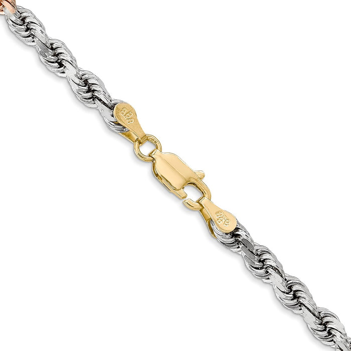 Shop 14K Tri-Color 20-Inch Diamond-Cut Rope Chain - Stylish 4mm Design-3