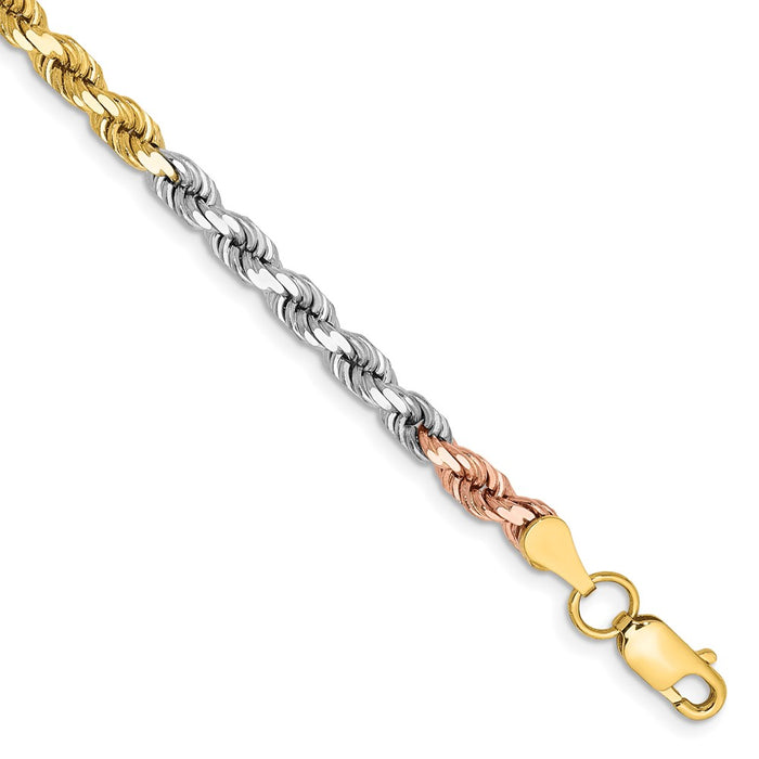 Shop Stylish 14K Tri-Color Diamond-Cut Rope Chain - 8 Inch, 4mm, Luxury Look-1