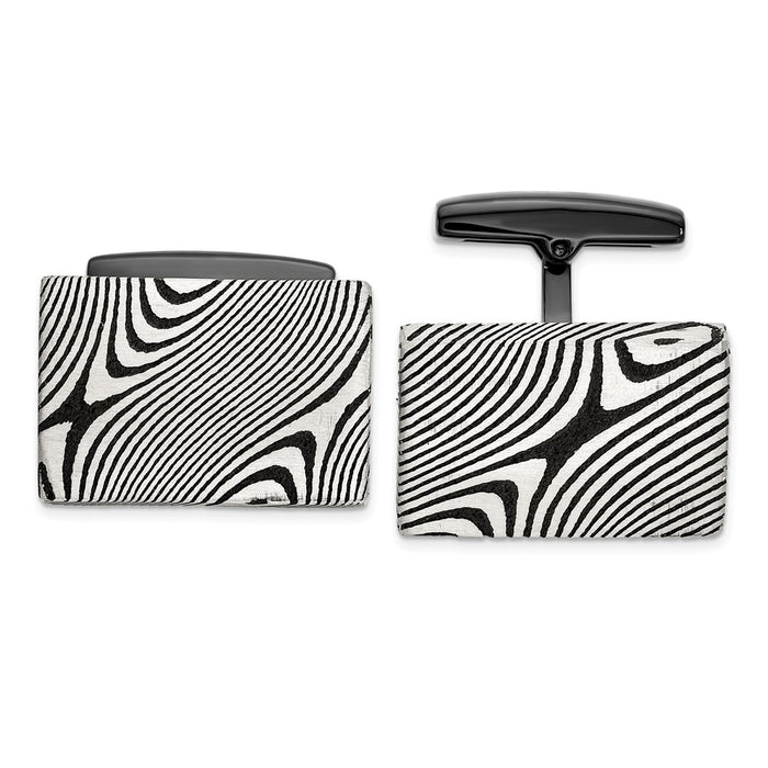 High-Quality Black IP-Plated Stainless Steel Cuff Links with Damascus Steel Inlay-1