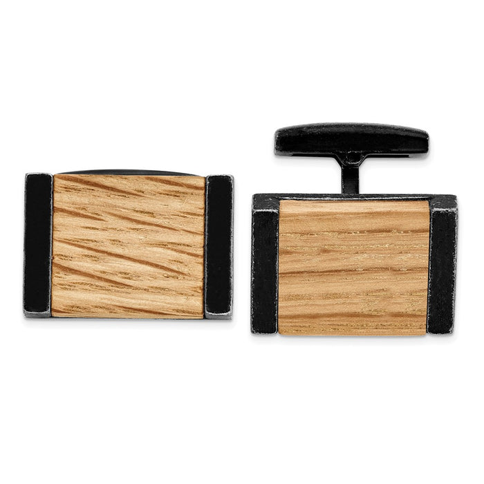 Buy Exclusive Black IP-Plated Stainless Steel Cuff Links with Wood Inlay-1