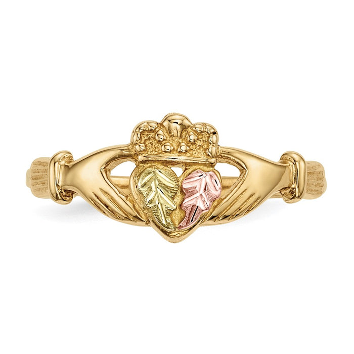 Buy Stylish 10K Tri-Color Black Hills Gold Claddagh Ring - Affordable Luxury!-4
