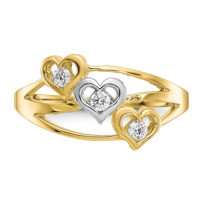 Buy Exclusive 10K Rhodium-Plated Triple Heart CZ Ring - Stylish Value Design-4