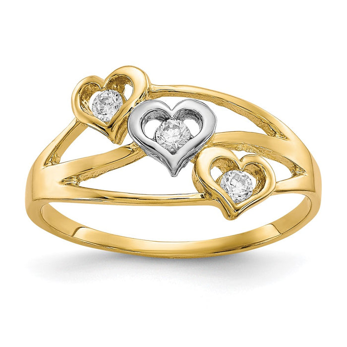 Buy Exclusive 10K Rhodium-Plated Triple Heart CZ Ring - Stylish Value Design-1
