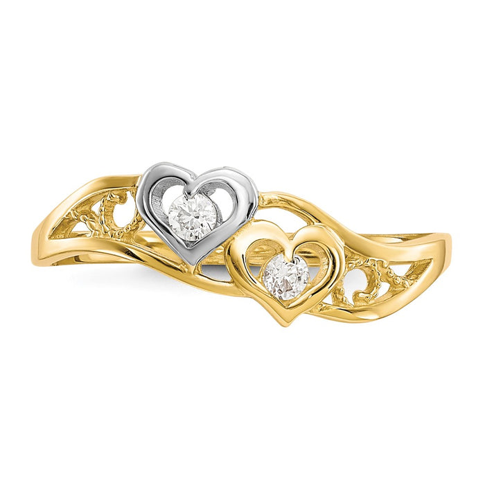 Exclusive 10K Rhodium-Plated Double Heart CZ Ring | Stylish & Affordable Jewelry-4