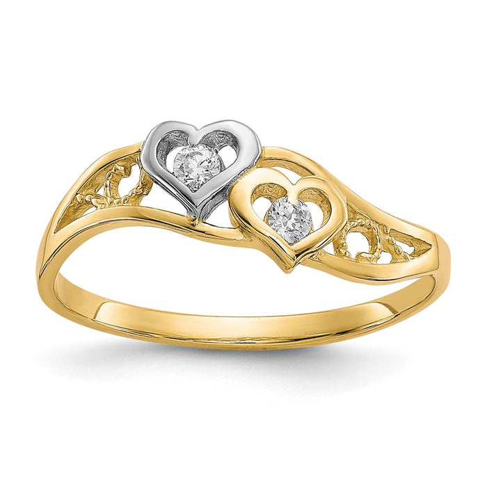 Exclusive 10K Rhodium-Plated Double Heart CZ Ring | Stylish & Affordable Jewelry-1