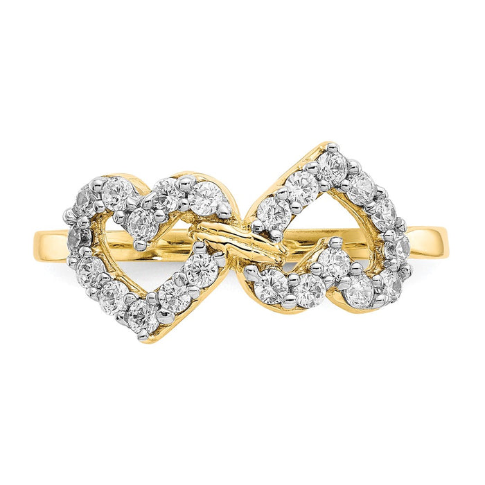 Shop 10K Double Heart Ring with Cubic Zirconia - Stylish & Affordable Luxury!-5