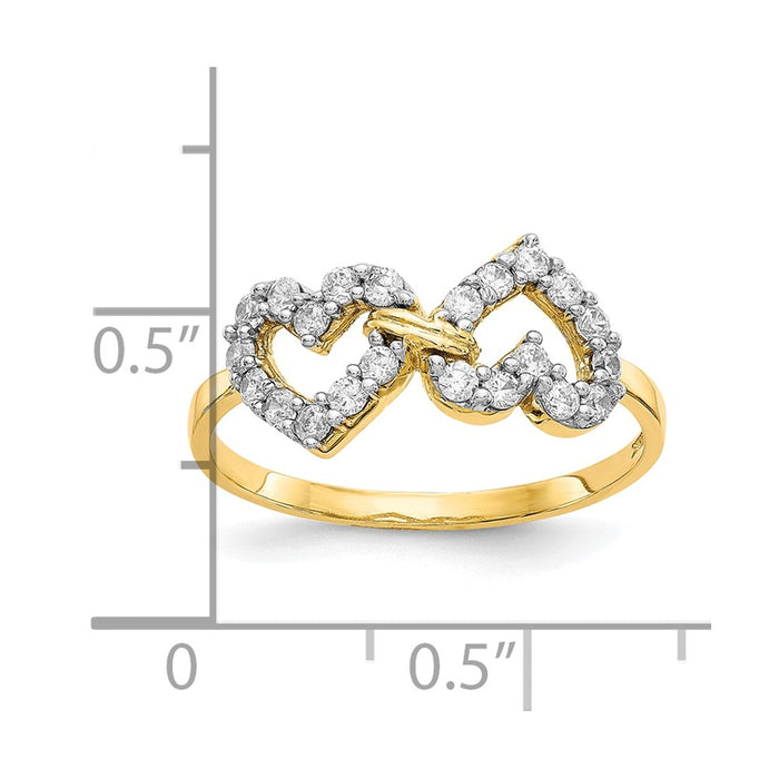 Shop 10K Double Heart Ring with Cubic Zirconia - Stylish & Affordable Luxury!-3