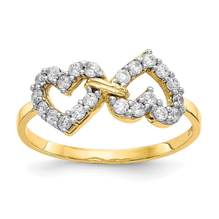 Shop 10K Double Heart Ring with Cubic Zirconia - Stylish & Affordable Luxury!-1