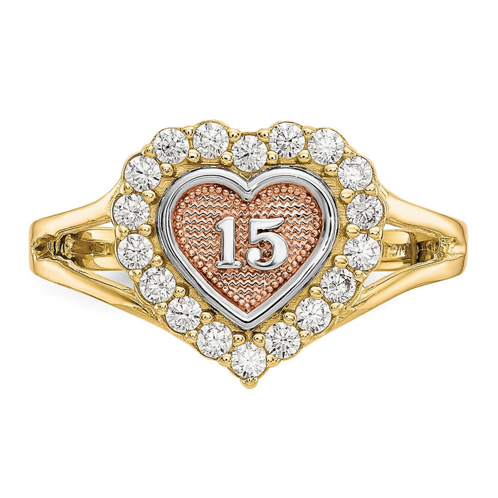 Exclusive 10K Two-Tone Heart Ring with CZ - Stylish 15mm Design, Affordable Price-5