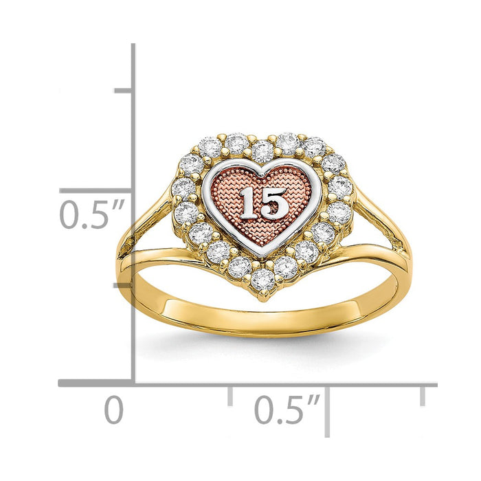 Exclusive 10K Two-Tone Heart Ring with CZ - Stylish 15mm Design, Affordable Price-3