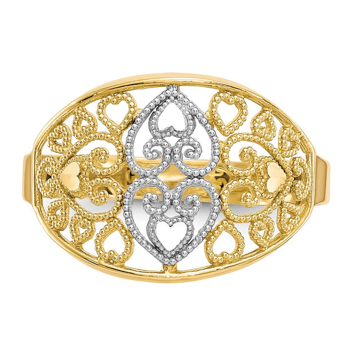Shop Stylish 10K Gold Rhodium-Plated Filigree Heart Ring - Affordable Luxury!-5