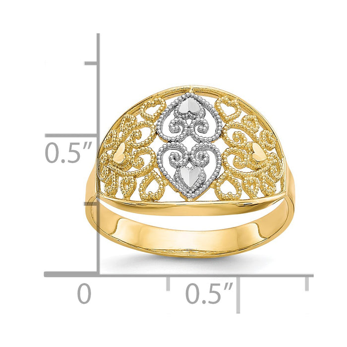 Shop Stylish 10K Gold Rhodium-Plated Filigree Heart Ring - Affordable Luxury!-3