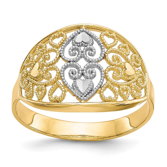 Shop Stylish 10K Gold Rhodium-Plated Filigree Heart Ring - Affordable Luxury!