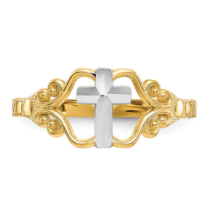 Shop Stylish 10K Gold & Rhodium-Plated Polished Cross Ring - Affordable Luxury!-4