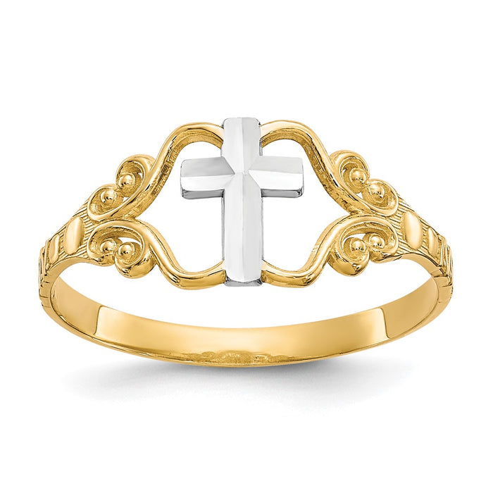 Shop Stylish 10K Gold & Rhodium-Plated Polished Cross Ring - Affordable Luxury!-1