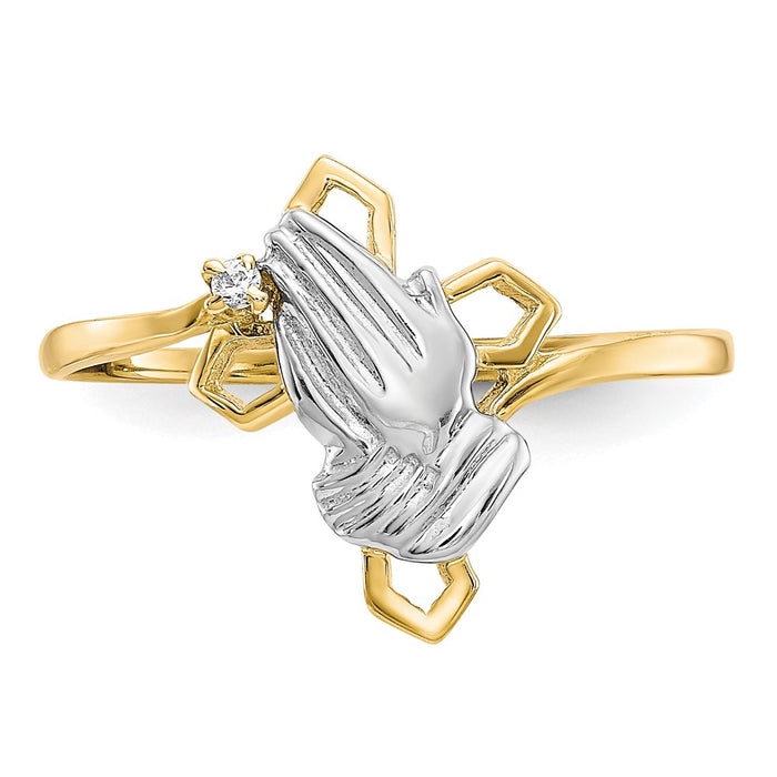 Buy Stylish 10K Gold & Rhodium Plated CZ Praying Hands Ring - Luxury Design-4