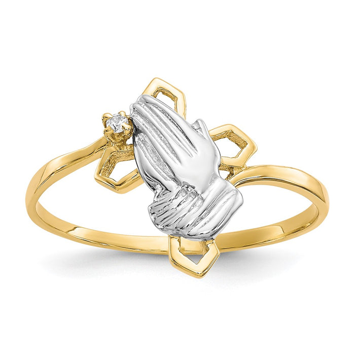 Buy Stylish 10K Gold & Rhodium Plated CZ Praying Hands Ring - Luxury Design-1