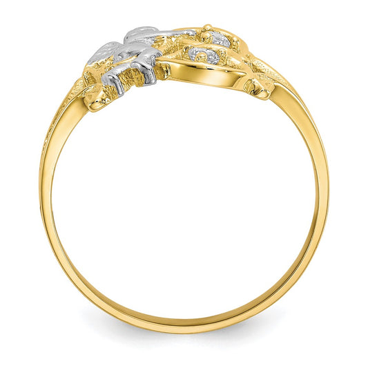 Exclusive 10K Gold & Rhodium-Plated CZ Angel Ring - Stylish Heart Accents