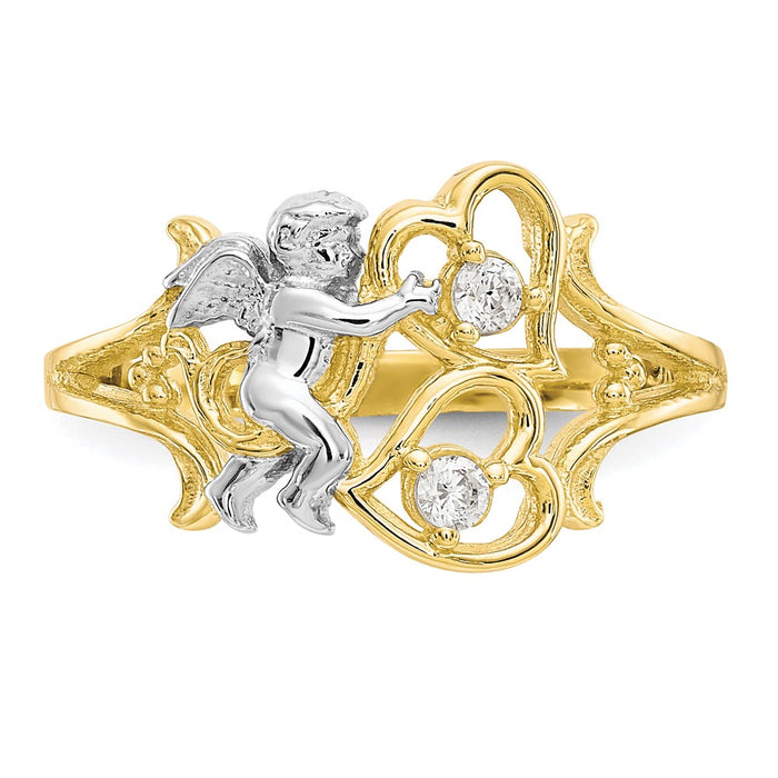 Exclusive 10K Gold & Rhodium-Plated CZ Angel Ring - Stylish Heart Accents-4