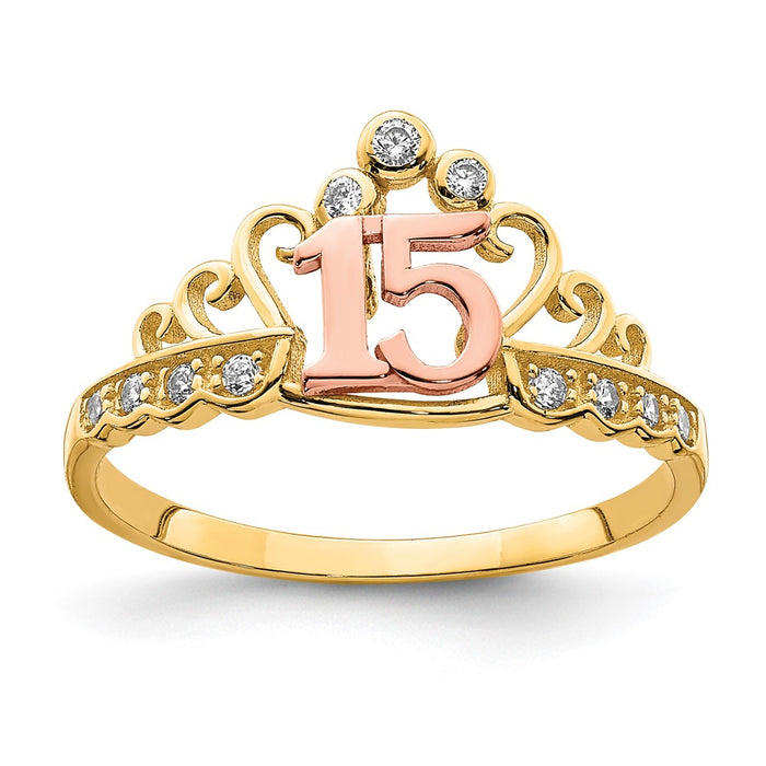 Buy Exclusive 10K Two-Tone Crown Ring with Cubic Zirconia - Stylish Value!-1