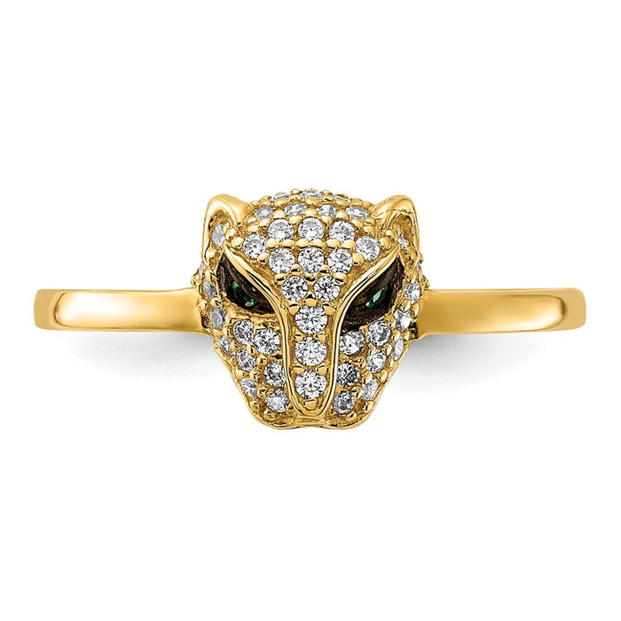 Exclusive 10K Polished Lioness Head Ring with Clear & Green CZ - Stylish Value-4