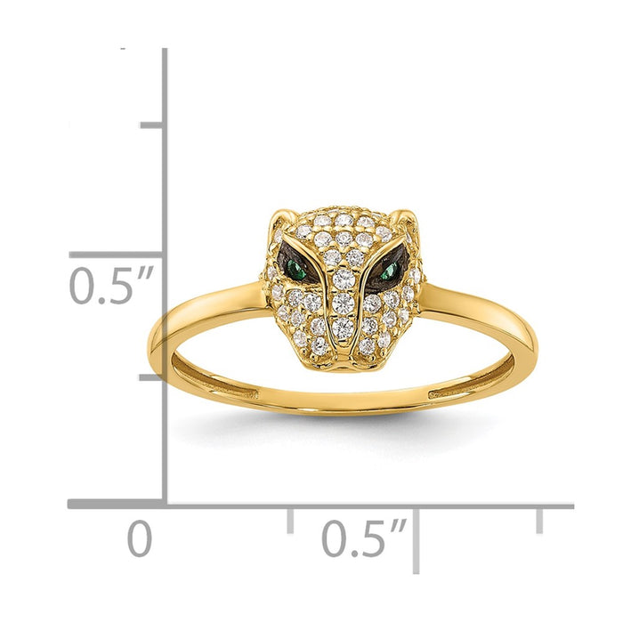 Exclusive 10K Polished Lioness Head Ring with Clear & Green CZ - Stylish Value-5