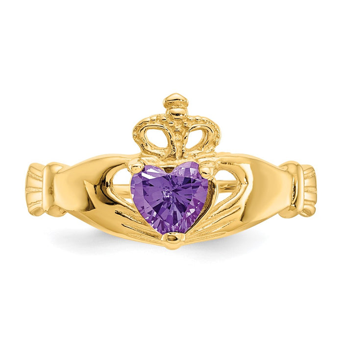 Buy 10K Gold Claddagh Heart Ring with Amethyst - Stylish February Birthstone Jewelry-4