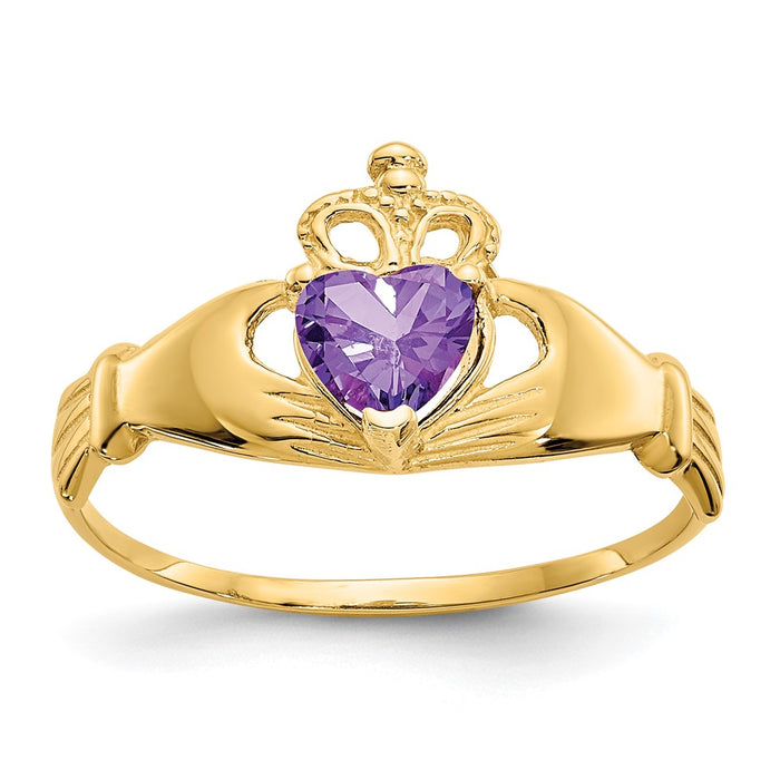 Buy 10K Gold Claddagh Heart Ring with Amethyst - Stylish February Birthstone Jewelry-1
