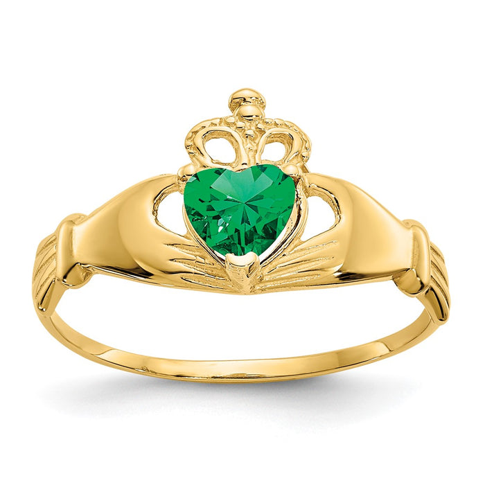 Shop Stylish 10K Gold Claddagh Heart Ring with May Birthstone - Luxury Value-1