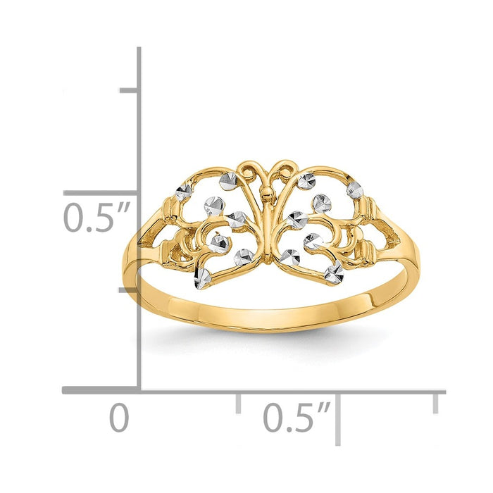 High-Quality 10K Rhodium-Plated Butterfly Ring | Stylish Diamond-Cut Design-4