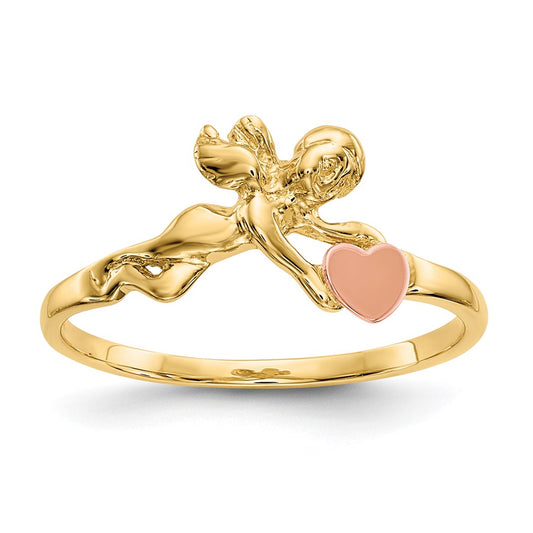 Exclusive 10K Two-Tone Heart Ring - Stylish Angel & Satin Finish Design