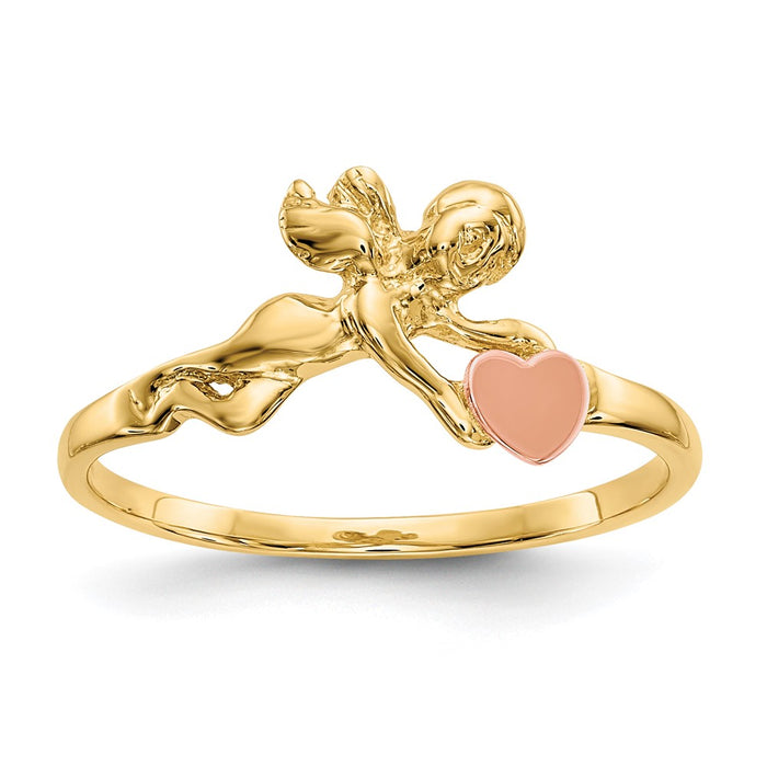 Exclusive 10K Two-Tone Heart Ring - Stylish Angel & Satin Finish Design-1