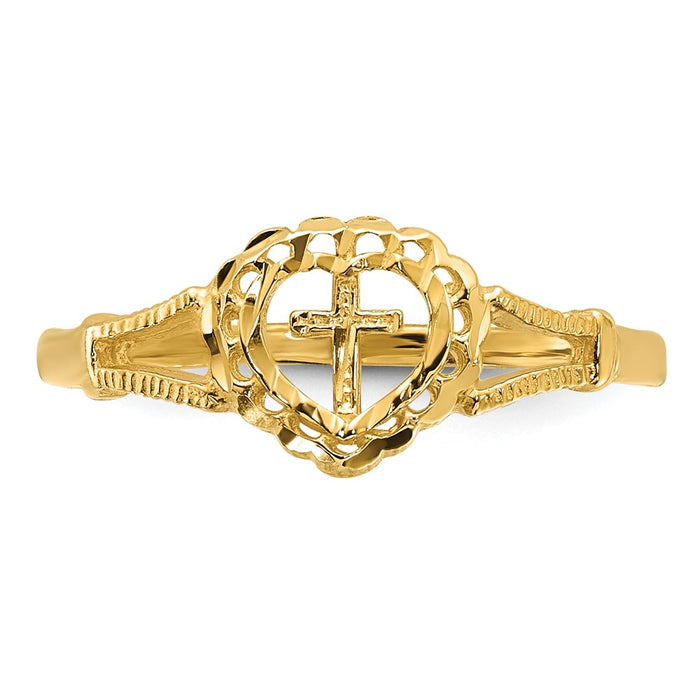 Designer 10K Diamond-Cut Heart & Cross Ring for Kids - Stylish & Affordable!-3